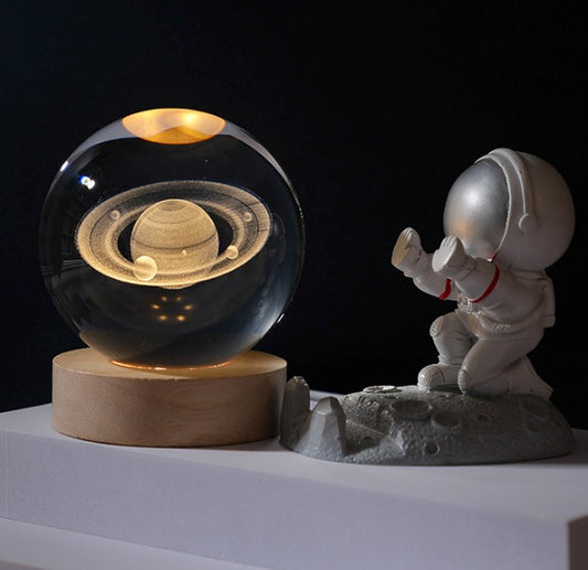 Lampara esfera de cristal 3D, carga USB - SATURNO